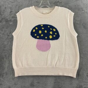 Dreamers by Debut Mushroom‎ Crop Sweater Vest Women L Cream Knit Crew Neck